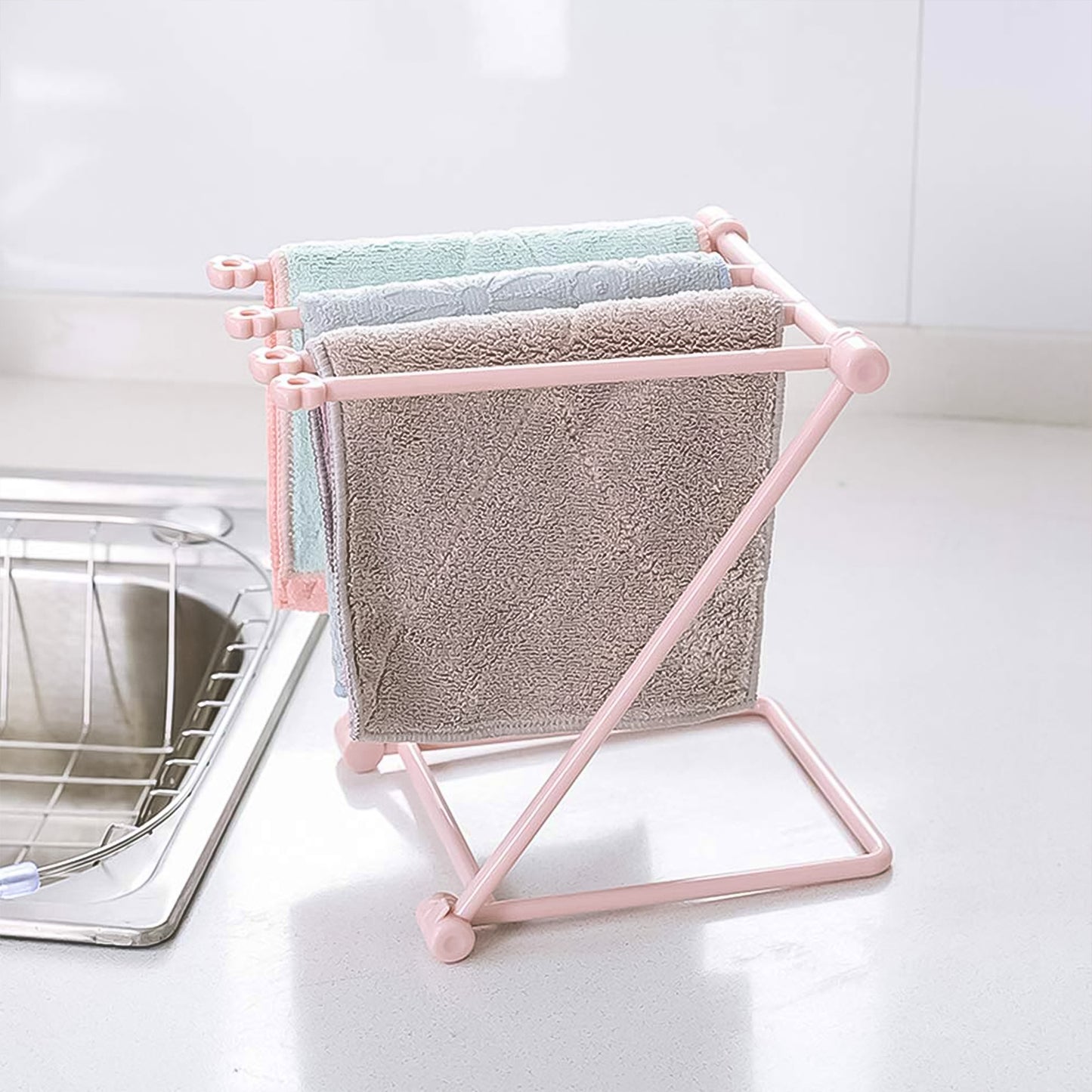 Folding Kitchen Bathroom Towel Rack Towel Stand (1 Pc) - Happy Price - Image 3