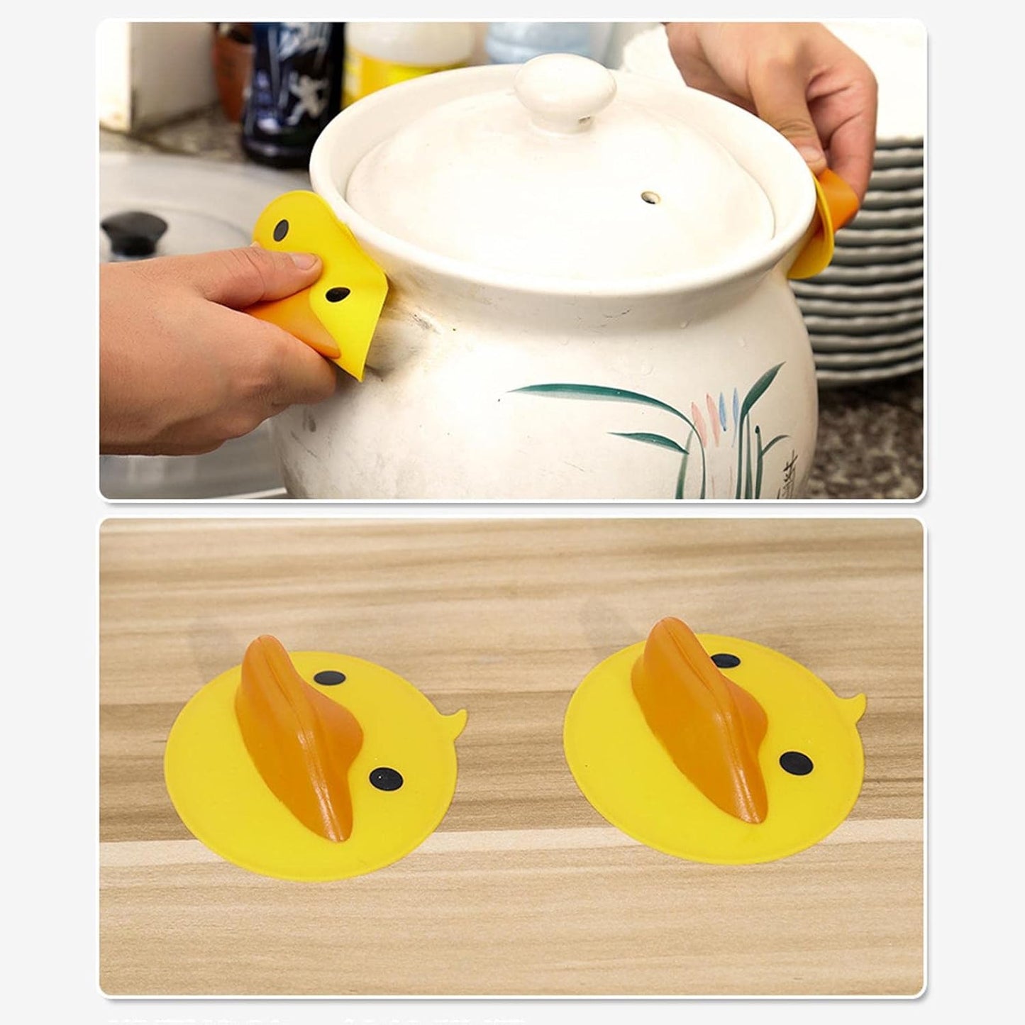 Cute Duck Silicone Hot Pot Holder Clip - Heat Resistant Kitchen Tongs (2 Pc) - Happy Price - Image 3