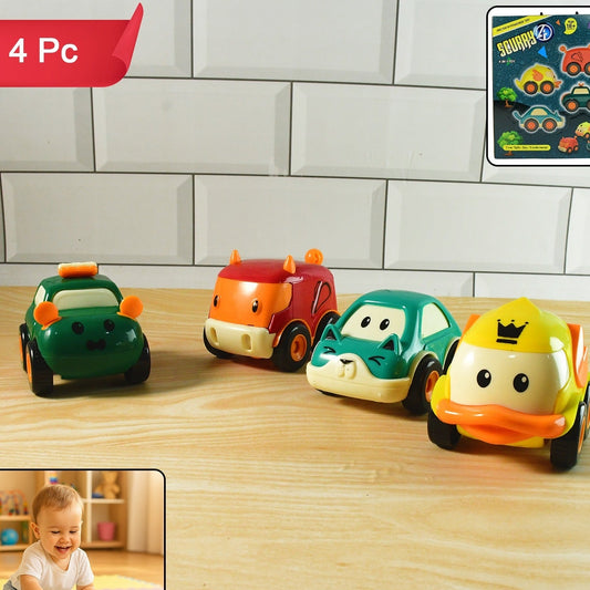 4 Pc Cartoon Animal Pull-Back Toy Car Set for Kids - Happy Price - Image 1