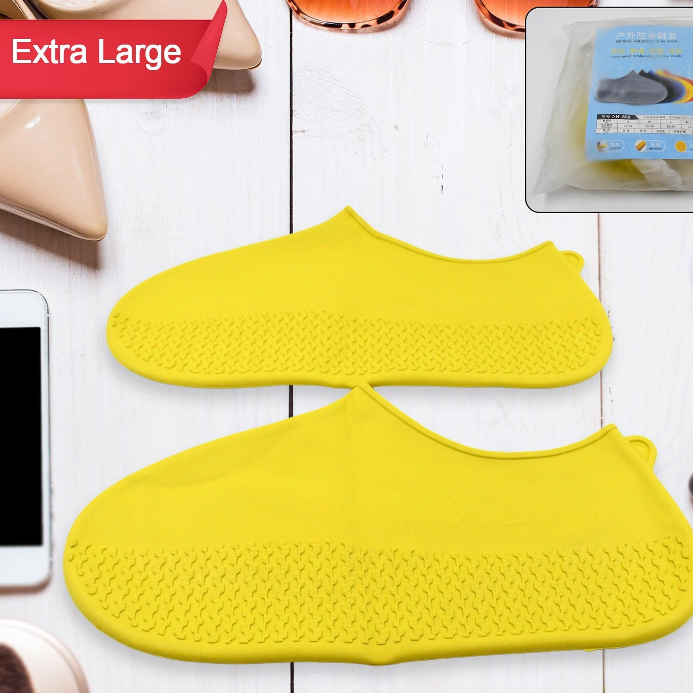 XL Yellow Reusable Silicone Shoe Covers - Waterproof & Anti-Slip (1 Pair) - Happy Price - Image 1