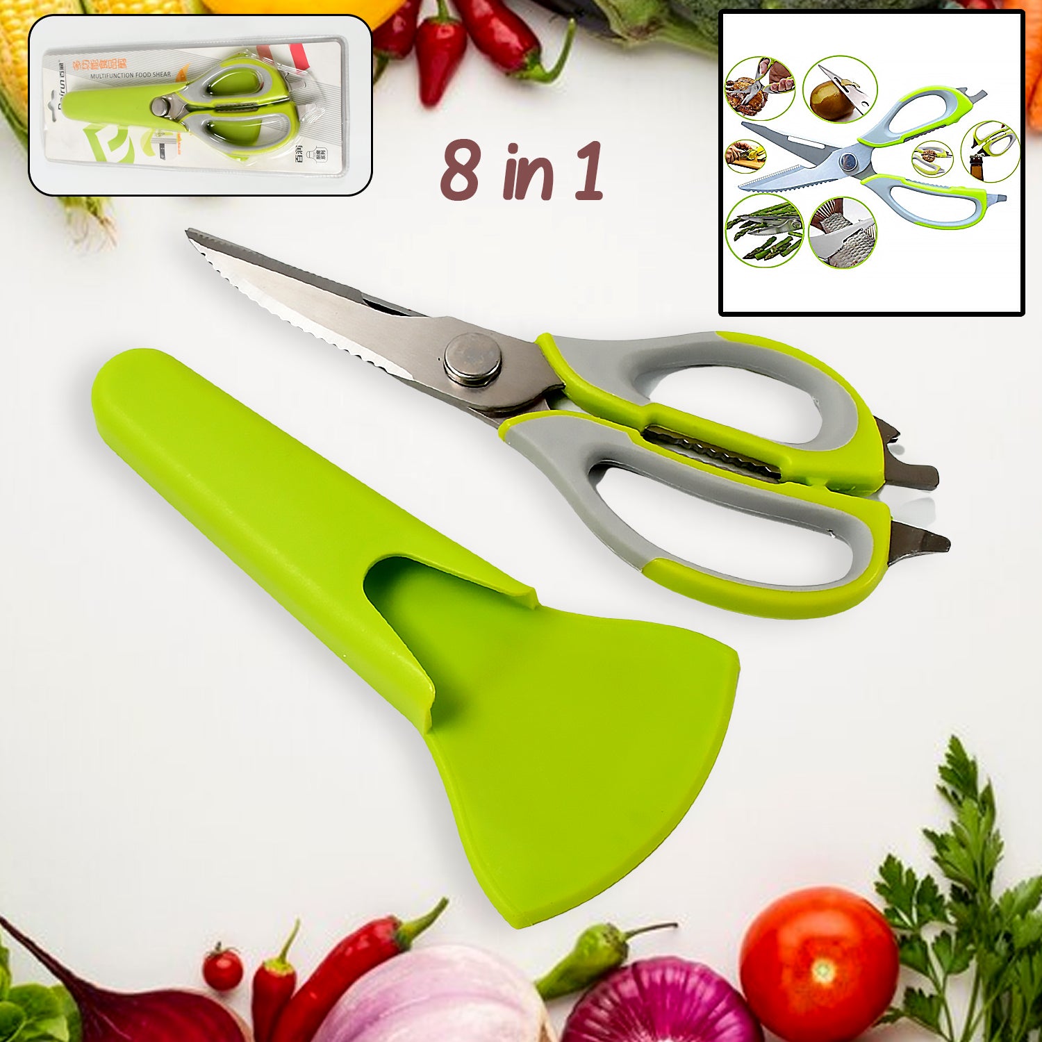 Multi-purpose Kitchen Shears With Magnetic Holder Stainless Steel Red Multifunction Heavy Duty And Kitchen Scissors - Happy Price - Image 1