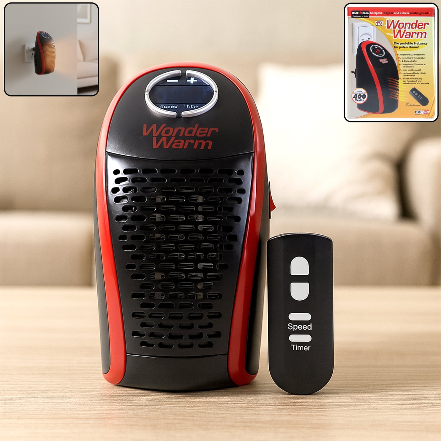400W Wall Plug Room Heater with Remote - Compact Personal Space Heater - Happy Price - Image 2