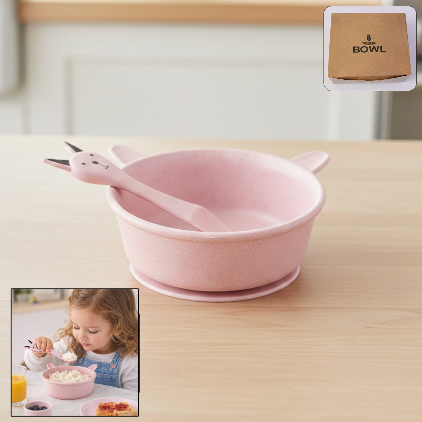 HappyPrice Kids Feeding Bowl Set with Cute Spoon (240ml, 1 Set) - Anti-Slip Toddler Bowl with Handles - Happy Price - Image 1