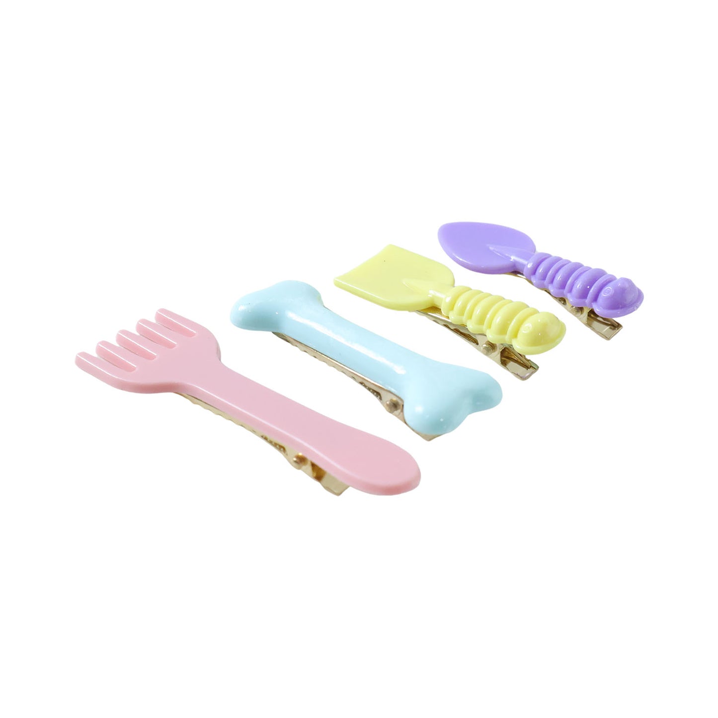 4 Pc Cute Cartoon Food Shape Hair Clips for Girls - Spoon, Fork, Bone, Candy Designs - Happy Price - Image 4