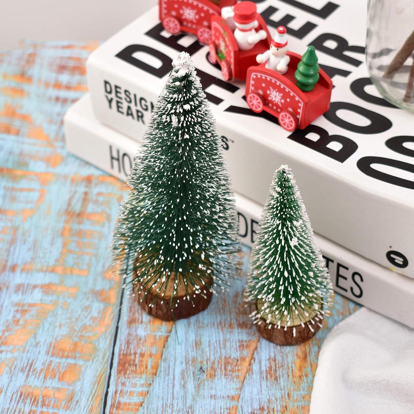 Mini Snow Effect Artificial Christmas Tree with Wooden Base (1 Pc) - Happy Price - Image 4