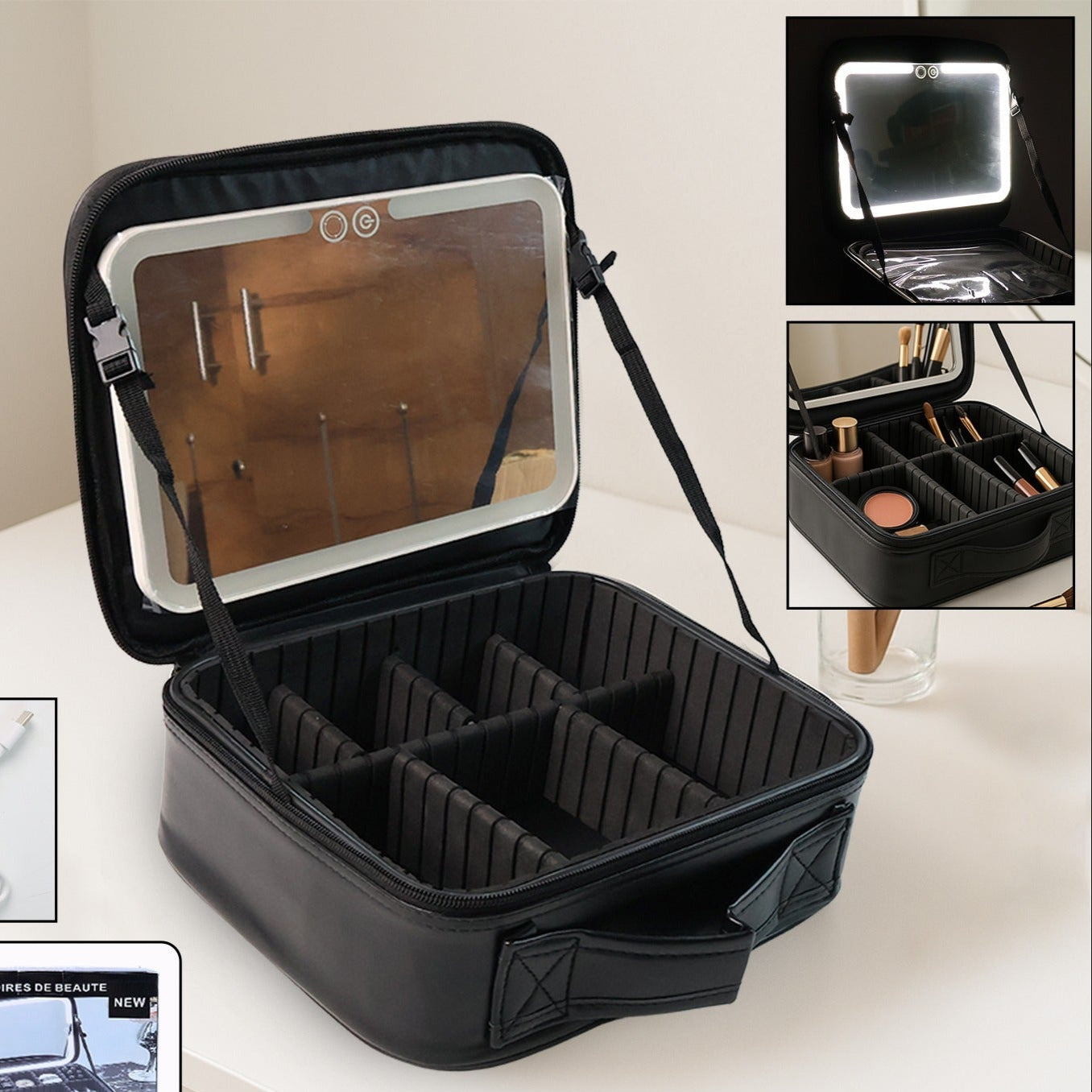 Black Premium Led Light Makeup Organizer Box (1 Pc) - Happy Price - Image 1