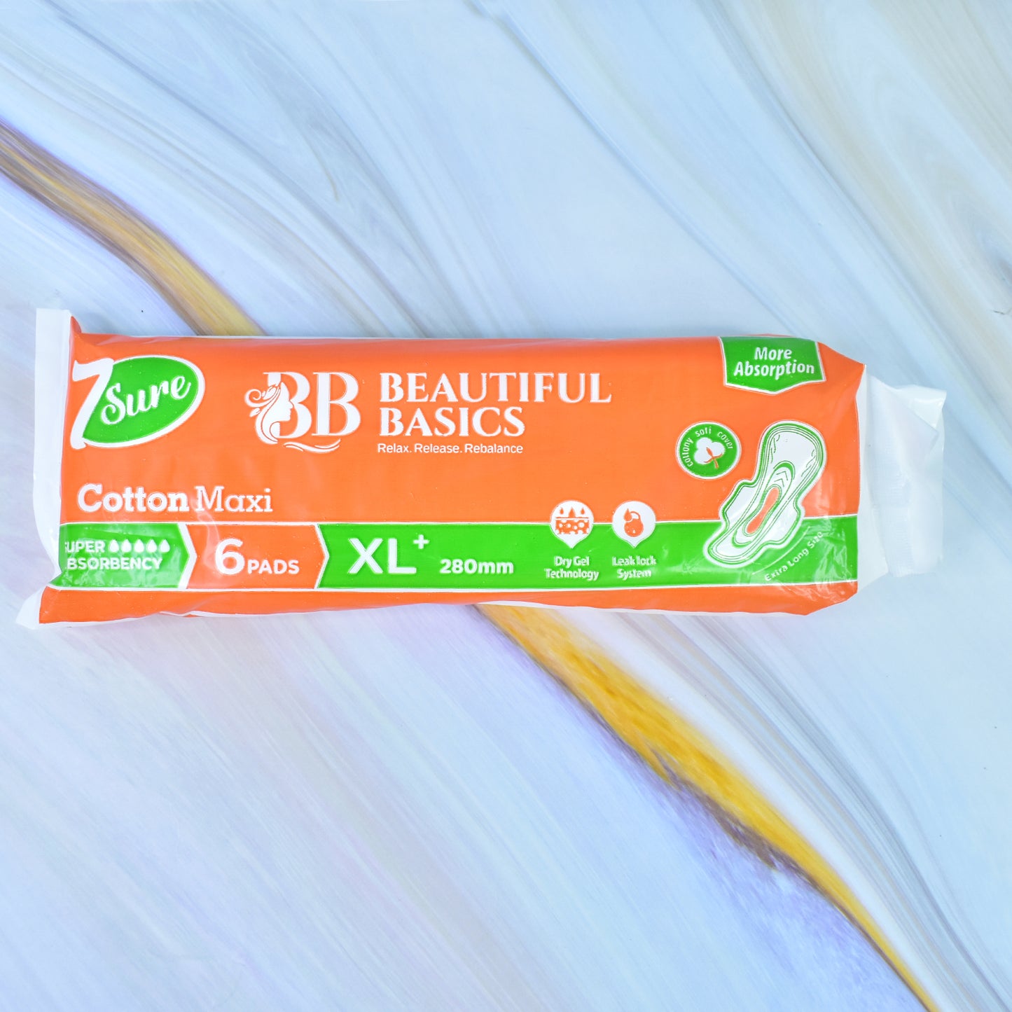 Beautiful Basics Orange Cotton Maxi Sanitary Pads Xl+ 280mm Pack Of 6 Pads - Happy Price - Image 4