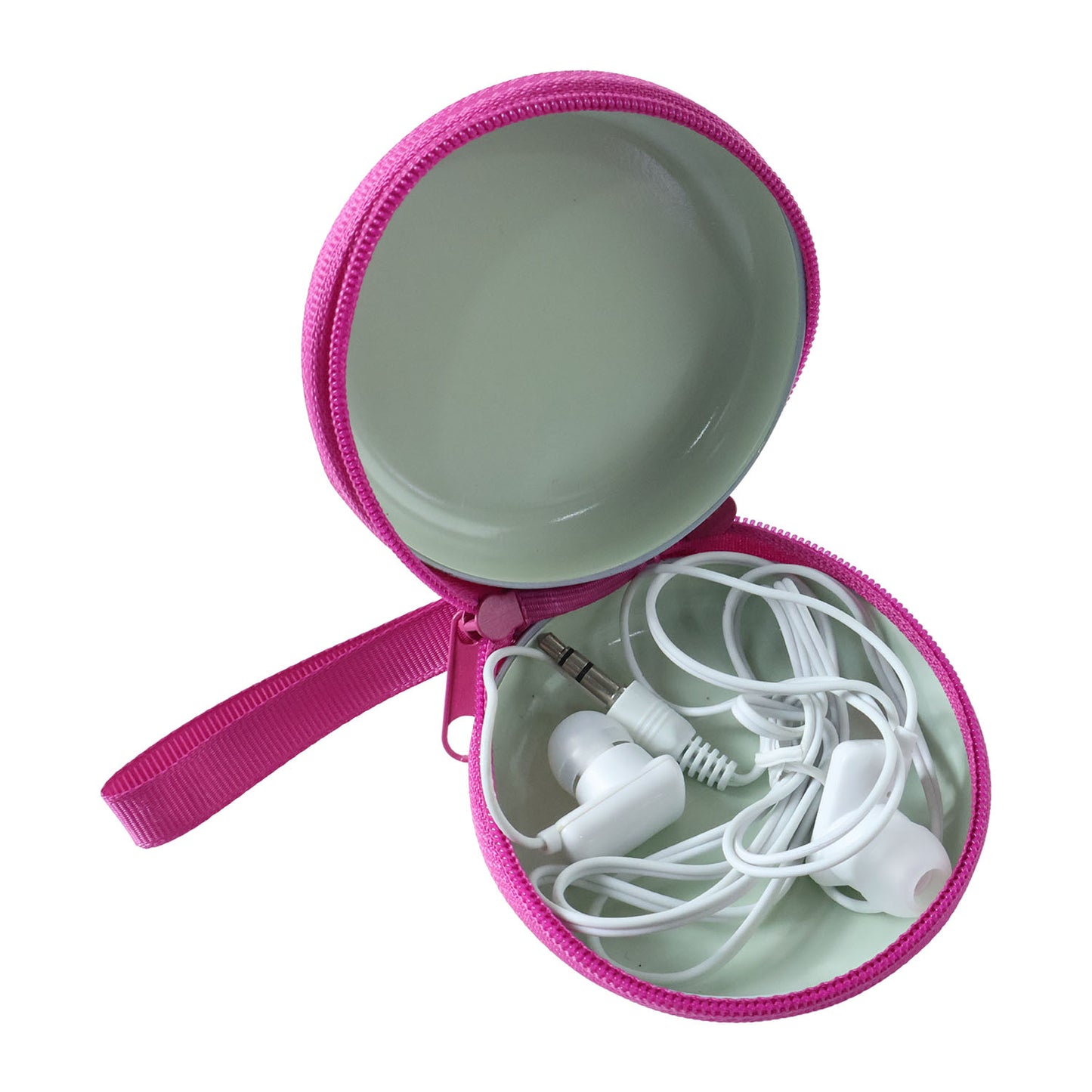 Portable Earphone Case with Wired Earphones Set - Round Zipper Pouch with Strap - Happy Price - Image 4