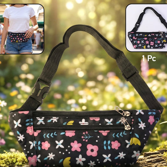 Floral Print Adjustable Waist Pouch - Stylish & Secure Fanny Pack (1 Pc) - Happy Price - Image 1