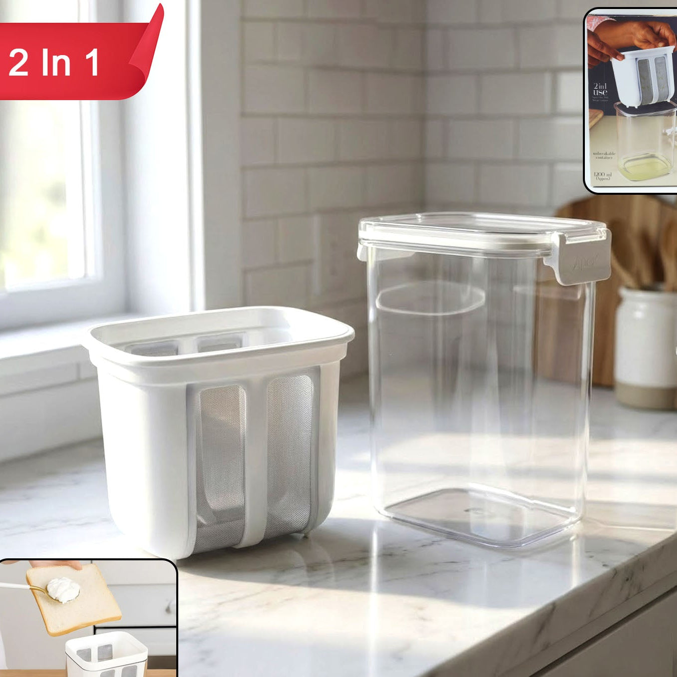 2-in-1 Yogurt Maker & Greek Yogurt Strainer Container - Happy Price - Image 1