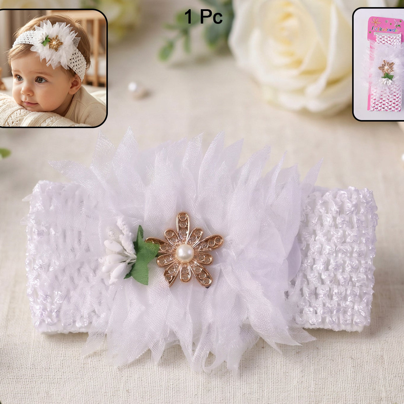 Cute Soft Elastic Floral Baby Headband Stylish Stretchable Hair Band (1 Pc)