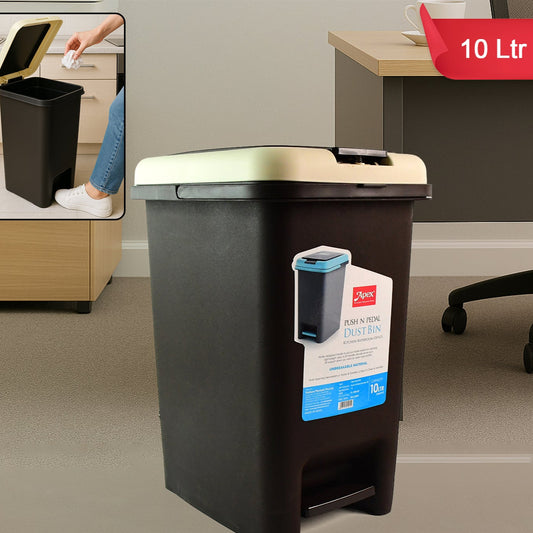 Apex Push N Pedal Plastic Dustbin 10l Capacity (1 Pc) - Happy Price - Image 1