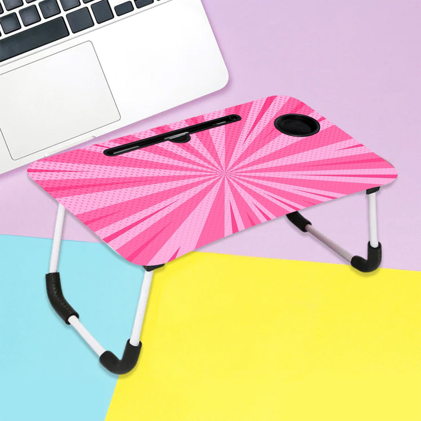 Barbie Design Foldable Bed Study Table Portable Multifunction Laptop Table Lapdesk For Children Bed Foldable Table Work Office Home With Tablet Slot  Cup Holder - Happy Price - Image 2