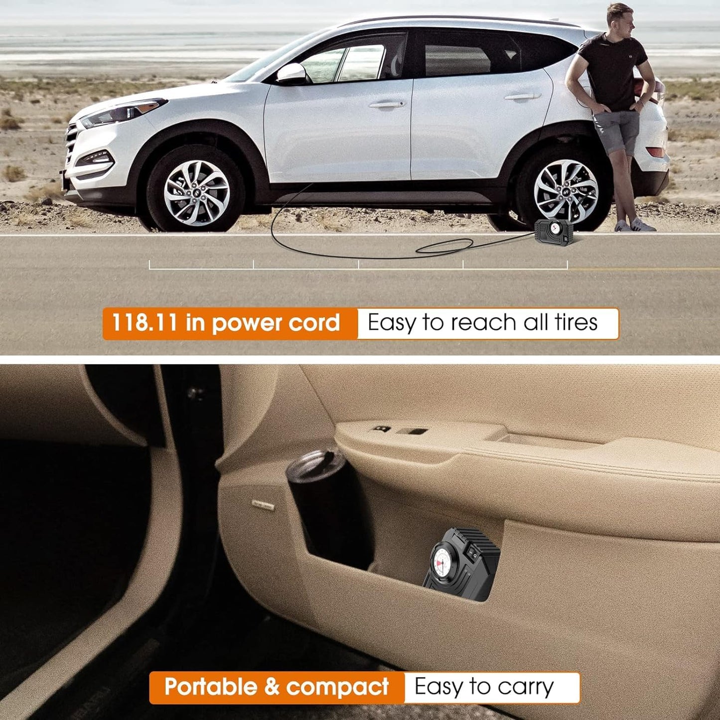 Tire Inflator Portable Air Compressor 12v Small Air Pump For Car Tires Bicycle Balloons Cars Bike Bicycles And Other Inflatables With Led Light (12v) - Happy Price - Image 5