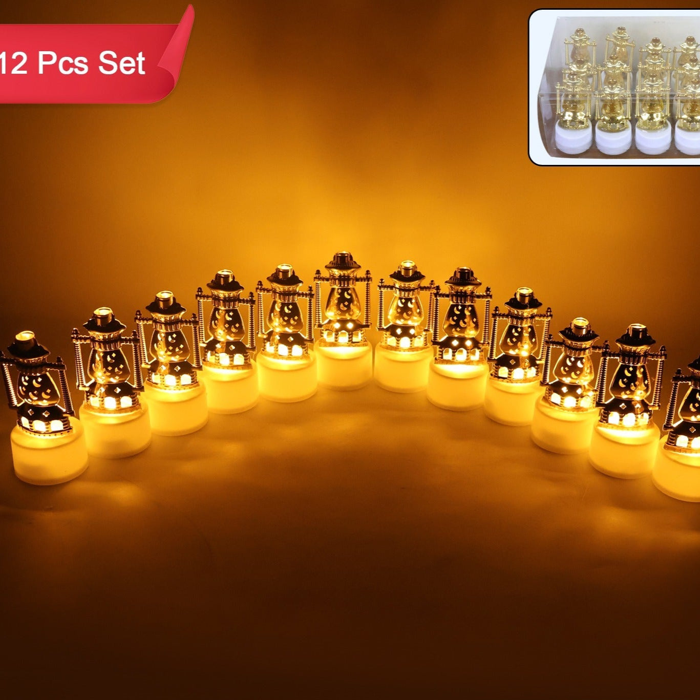 Set of 12 Vintage Style Flameless LED Lantern Candles - Warm Flickering Light - Happy Price - Image 1