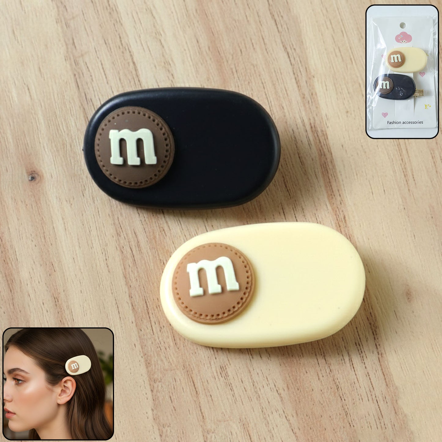 Alphabet Letter Snap Hair Clips Set (2 Pc) - Stylish Oval Design - Happy Price - Image 2