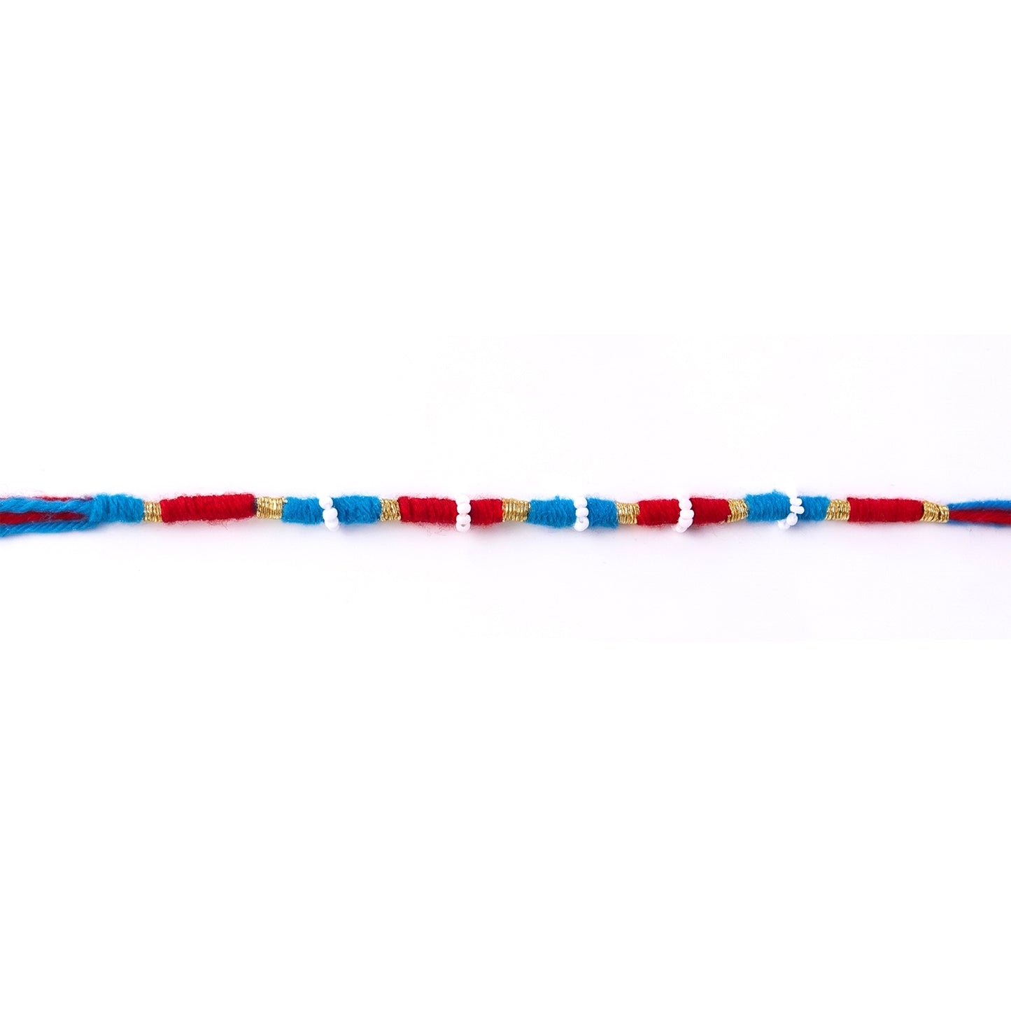 Handmade Rakhi Bracelet - Blue & Red Thread with Golden Beads (1 Pc) - Happy Price - Image 4