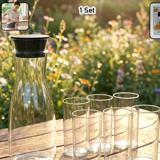 Prexo Plastic Water Jug And Drinking Glass Set (1 Jug 1000ml 6 Glasses 300ml)