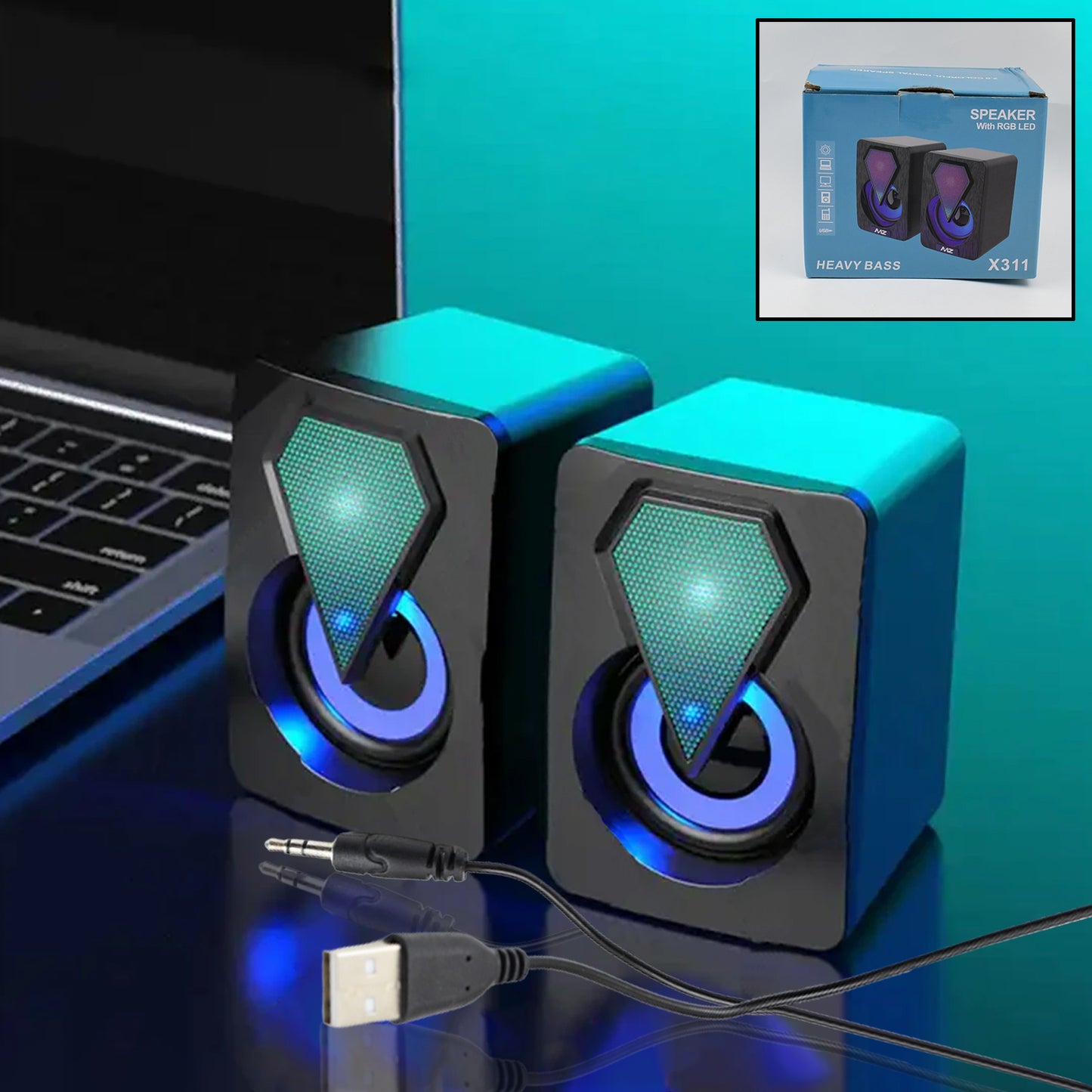 Rgb Desktop Speakers Plug And Play Usb Powered Speaker (2 Pc Set) - Happy Price - Image 2