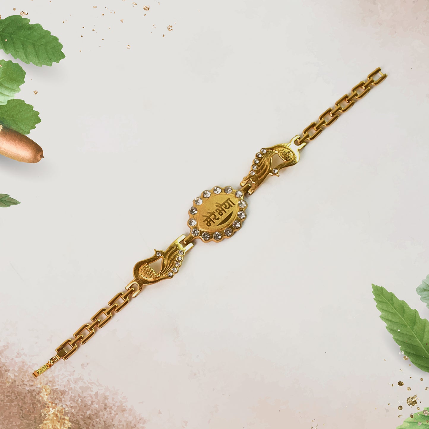 1 Pc Metal Rakhi Bracelet for Brother with Stone Border and Dual Peacock Design - Happy Price - Image 5