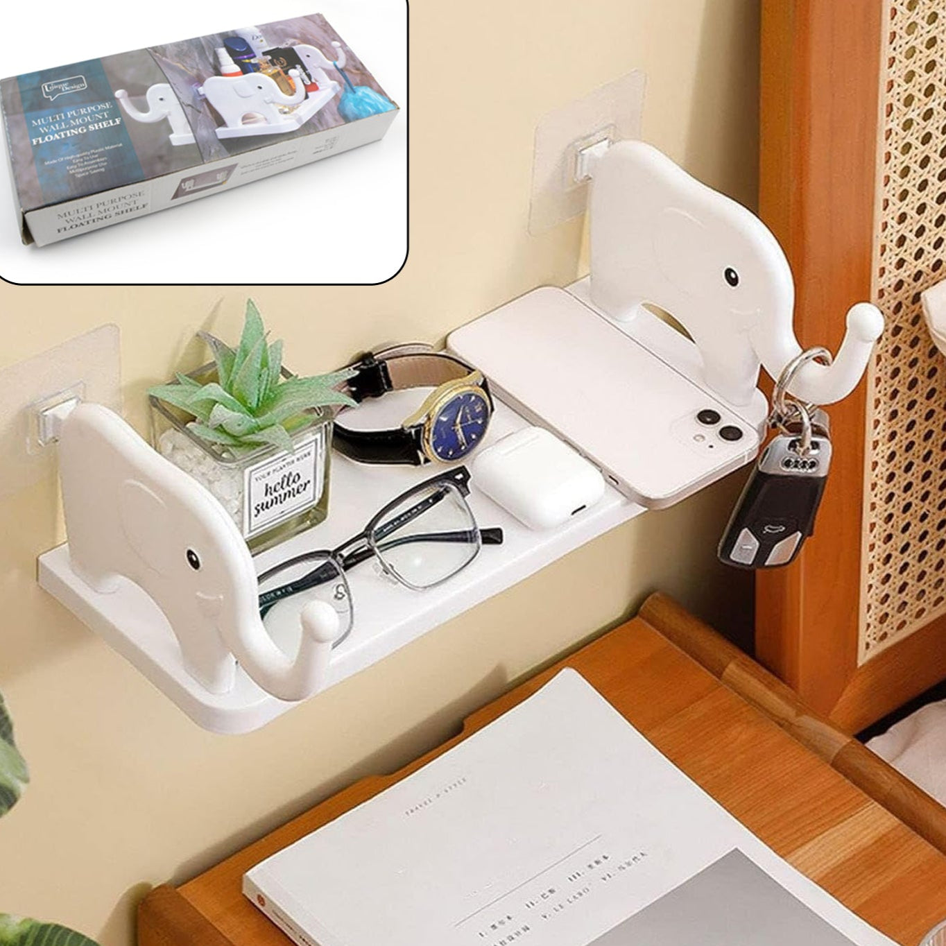 Multifunctional  Elephant Shaped Storage Shelf No Punching Wall Mounted Mini Storage Rack Creative Cute Elephant Shelf Organizer For Kitchen Bathroom Bedroom Study - Happy Price - Image 1