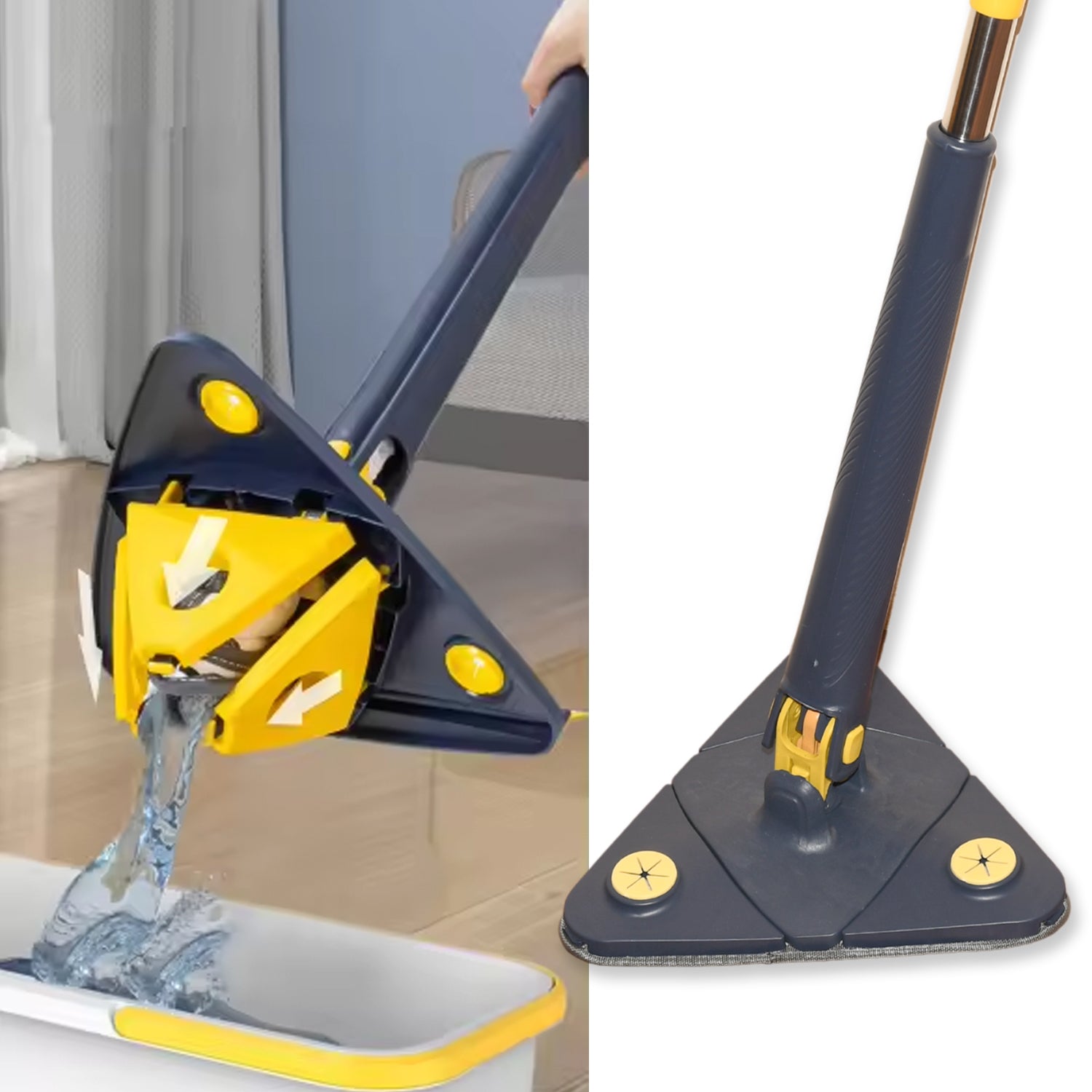 Rotatable Adjustable Triangle Cleaning Mop Triangle Mop With Stainless Steel Long Handle Push-pull Squeezing Cleaning Mop Dry  Wet Mop For Floor Windows (1 Pc) - Happy Price - Image 4