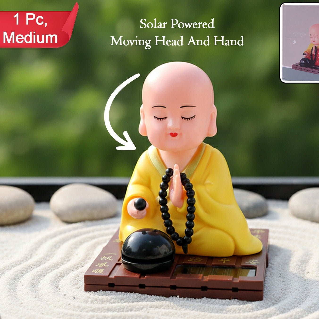 Yellow Solar Powered Sitting Buddha Statue (1 Pc  Medium)
