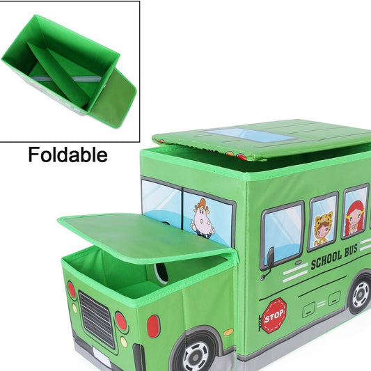 Foldable Bus Shape Toy Box Storage With Lid For Storage Of Toys Basket Useful As Toy Organizer Mountable Racks Surface Multipurpose Basket For Kids Wardrobe Cabinet Wood With Cloth Cover For Home Decor Books Game Baby Cloth (Mix Color  Design) - Happy Price - Image 1