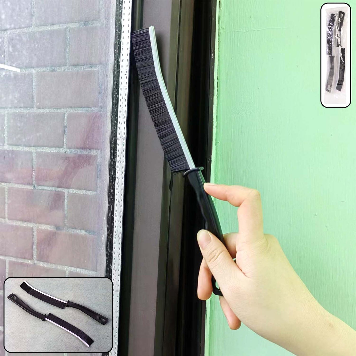 2 Pc Long Handle Corner Cleaning Brush Set for Grout & Edges - Happy Price - Image 2