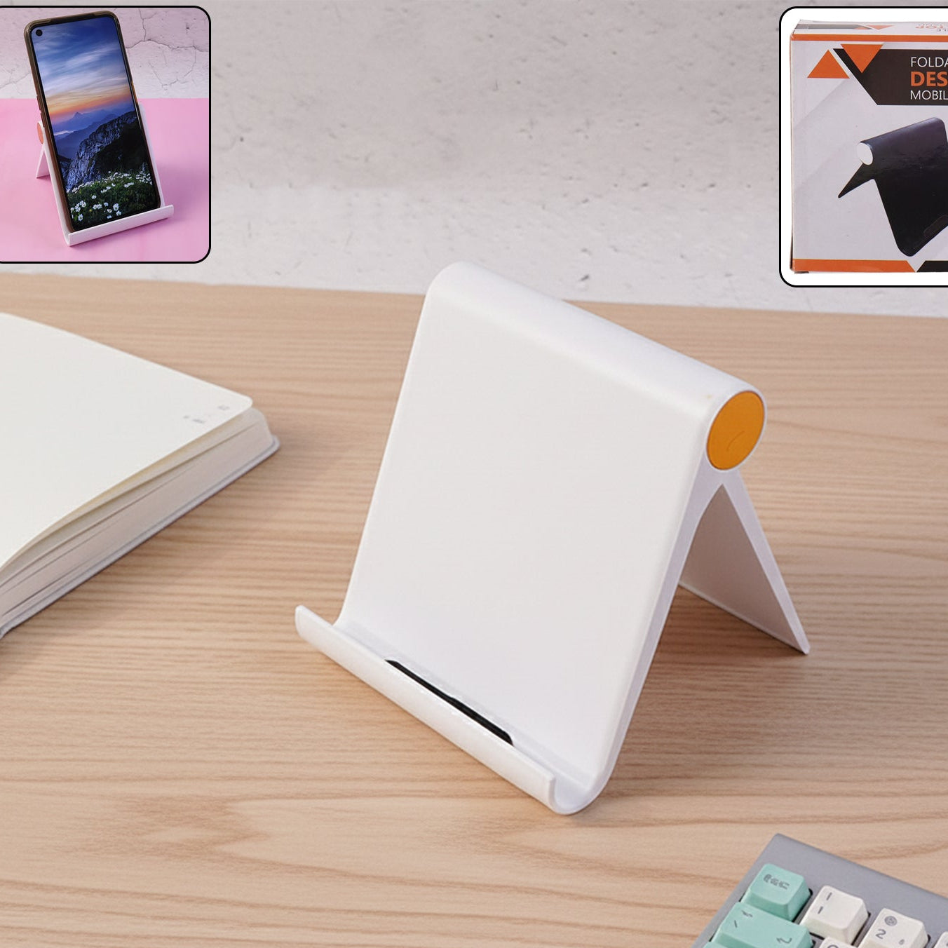 White Foldable Plastic Mobile Stand for Desktops (1 Pc) - Happy Price - Image 1