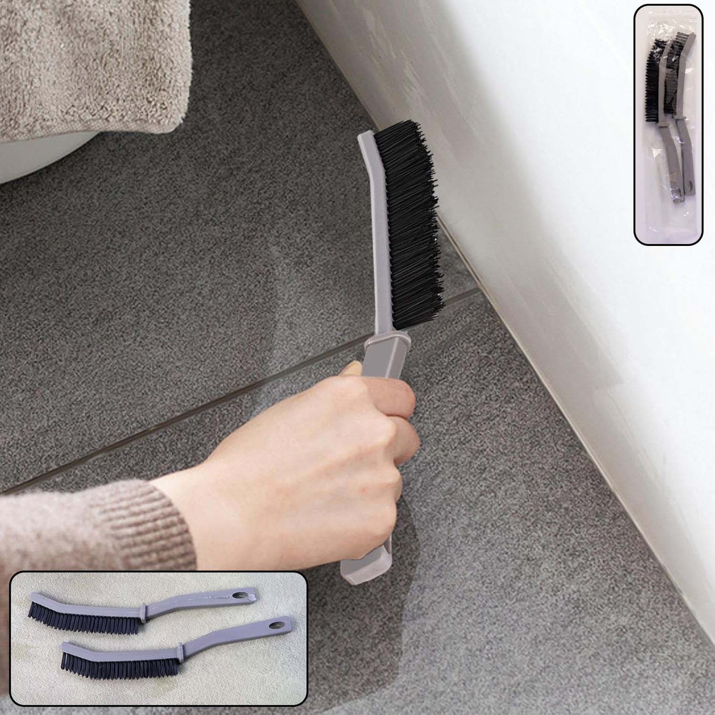 Long Handle Corner Cleaning Brush Set - 2 Pc - Happy Price - Image 2