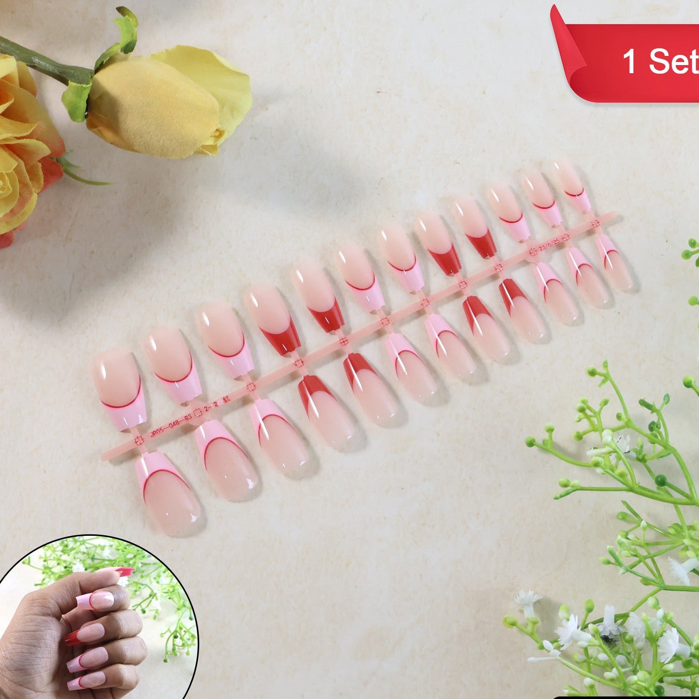 Glossy Nude Full Cover Artificial Nail Tips - 24 Pc Set for Women - Happy Price - Image 1