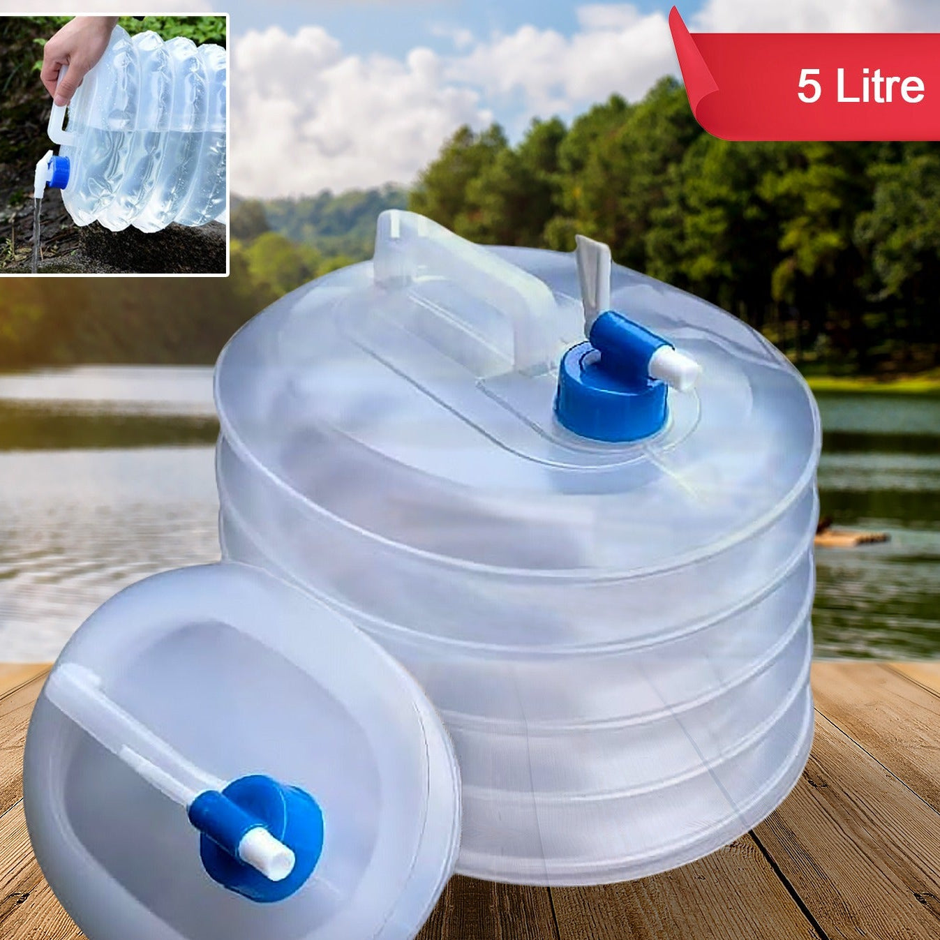 Collapsible Water Container with Tap - 5L & 10L Portable Outdoor Drink Dispenser - Happy Price - Image 1