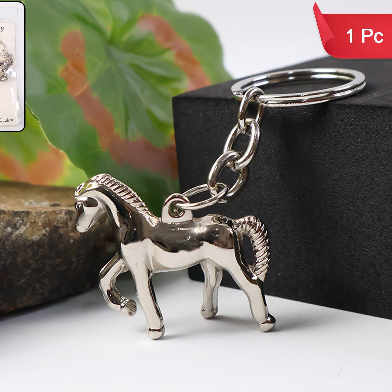 Metallic Horse Design Keychain for Keys - Polished Chrome Finish (1 Pc) - Happy Price - Image 1