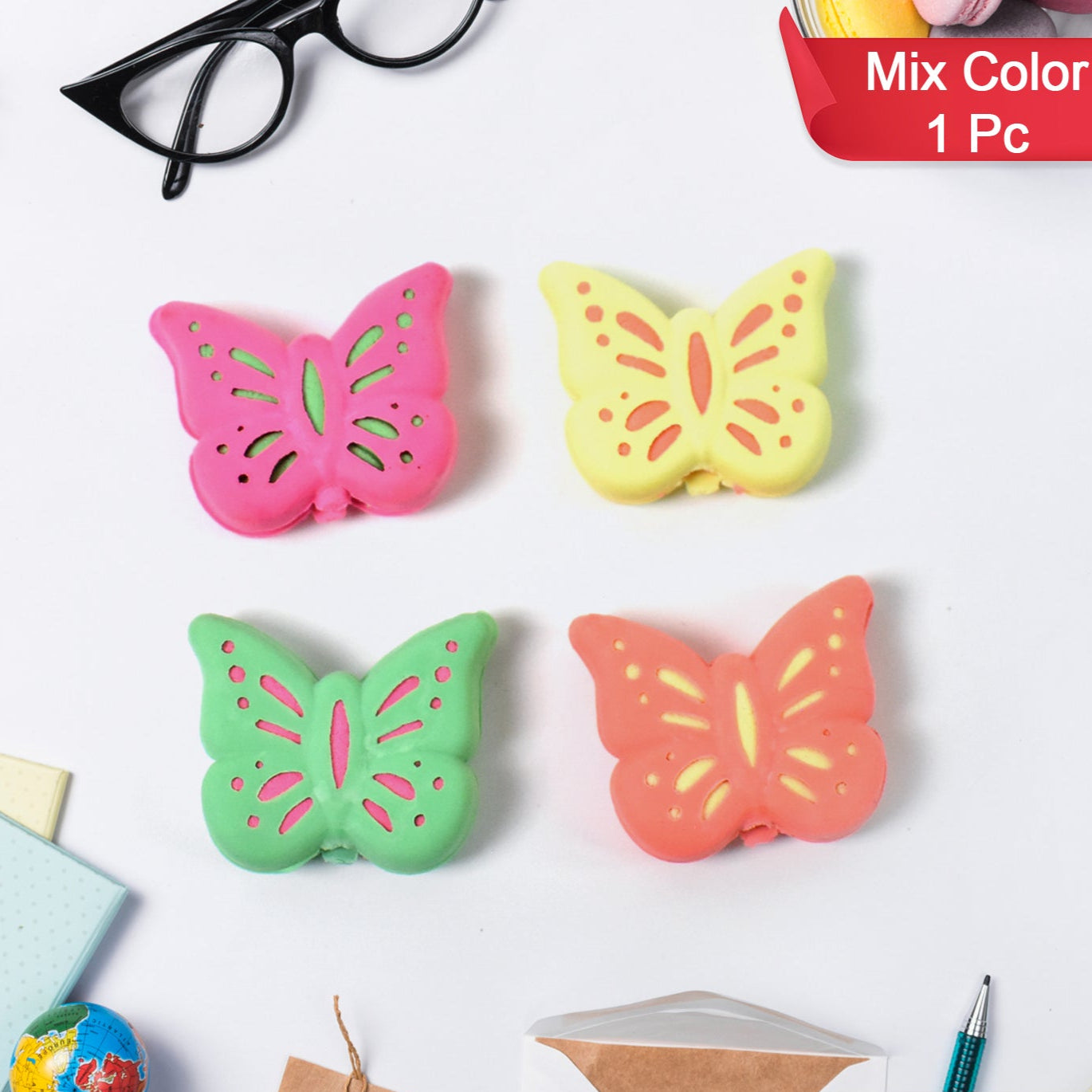 Butterfly Shape Eraser Rubber (1 Pc  Mix Colour  Design) - Happy Price - Image 1