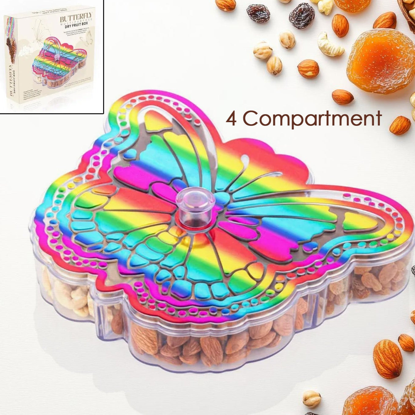 Butterfly Shape 4 Compartment Multipurpose Box  Dry Fruit Box (1 Pc) - Happy Price - Image 1
