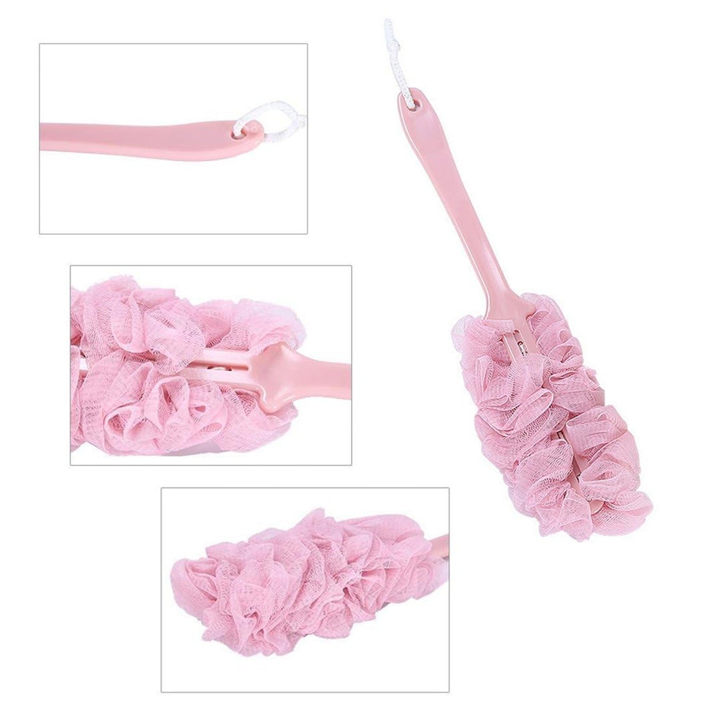 Long Handle Bath Scrubber with Soft Nylon Mesh for Shower - Reaches All Back Areas - Happy Price - Image 2
