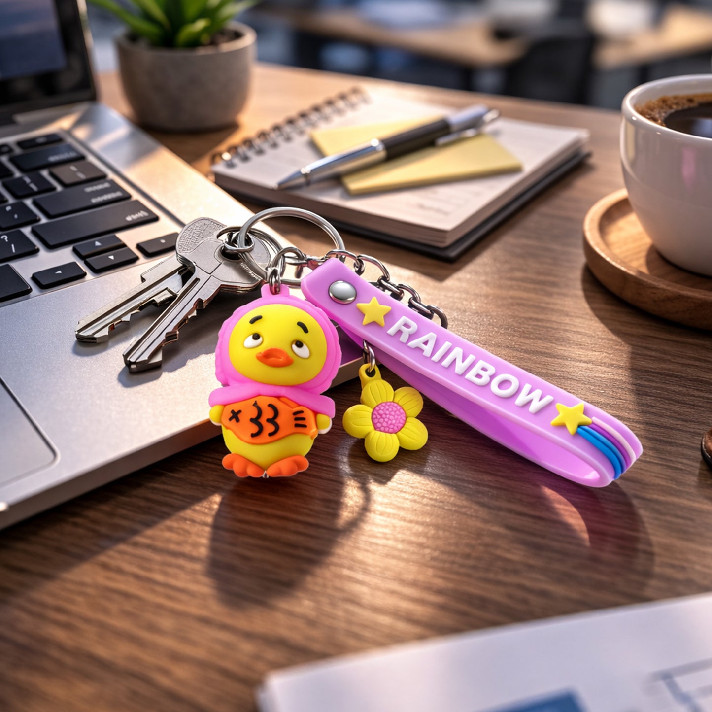 Cartoon Duck Keychain with Rainbow Strap - Silicone Bag Charm (1 Pc) - Happy Price - Image 3