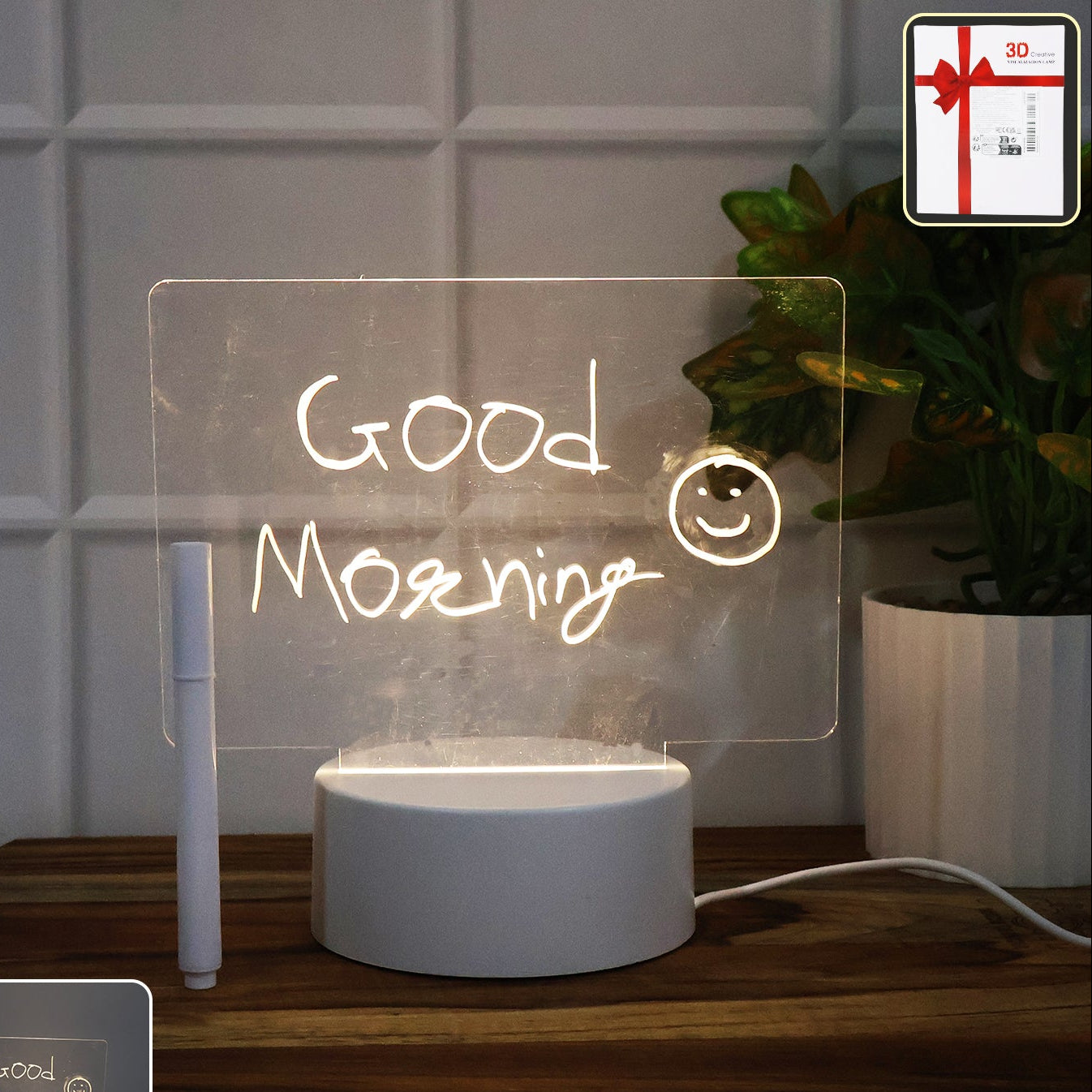 LED Acrylic Message Board Night Lamp with Erasable Marker - USB Powered - Happy Price - Image 1