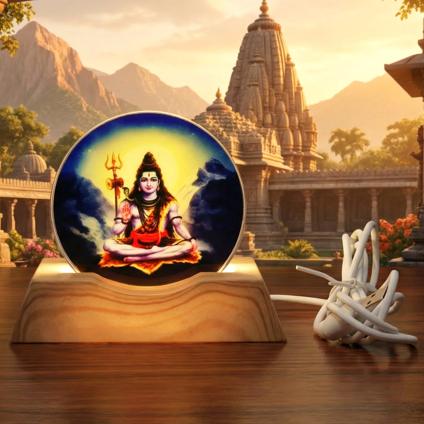 Lord Shiva 3D LED Night Lamp with Wooden Base (1 Pc) - Happy Price - Image 2