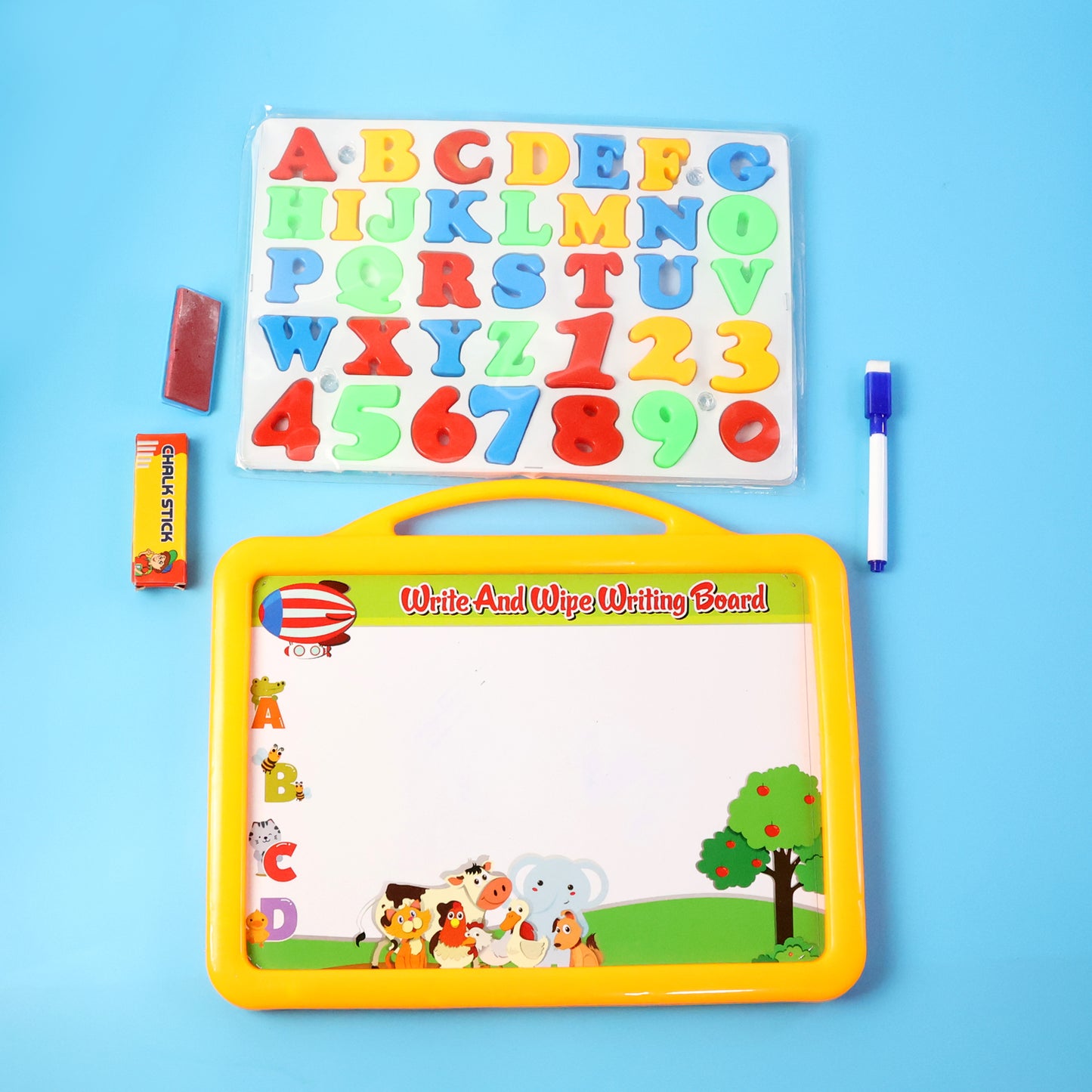 2-in-1 Kids Double-Sided Writing Board Set - Whiteboard & Blackboard with Magnetic Learning Pieces - Happy Price - Image 7