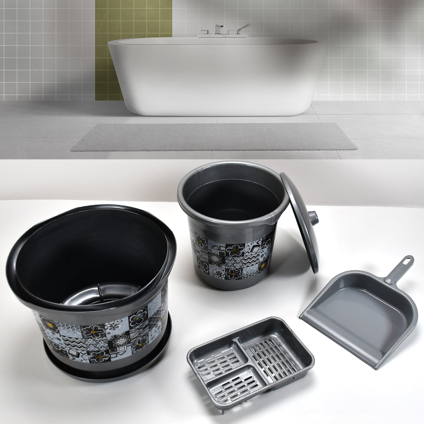 Large Capacity Plastic Bathroom Set Of 7pieces (1pc Big Tub 1pc Bucket1pc Dustbin 1pc Mug 1pc Soap Case 1pc Dustpan 1pc Stool) - Happy Price - Image 7