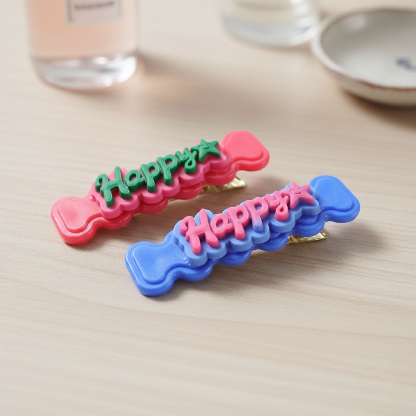 Cute Happy Bone Shape Snap Hair Clips Set - 4 Pieces for Girls - Happy Price - Image 3