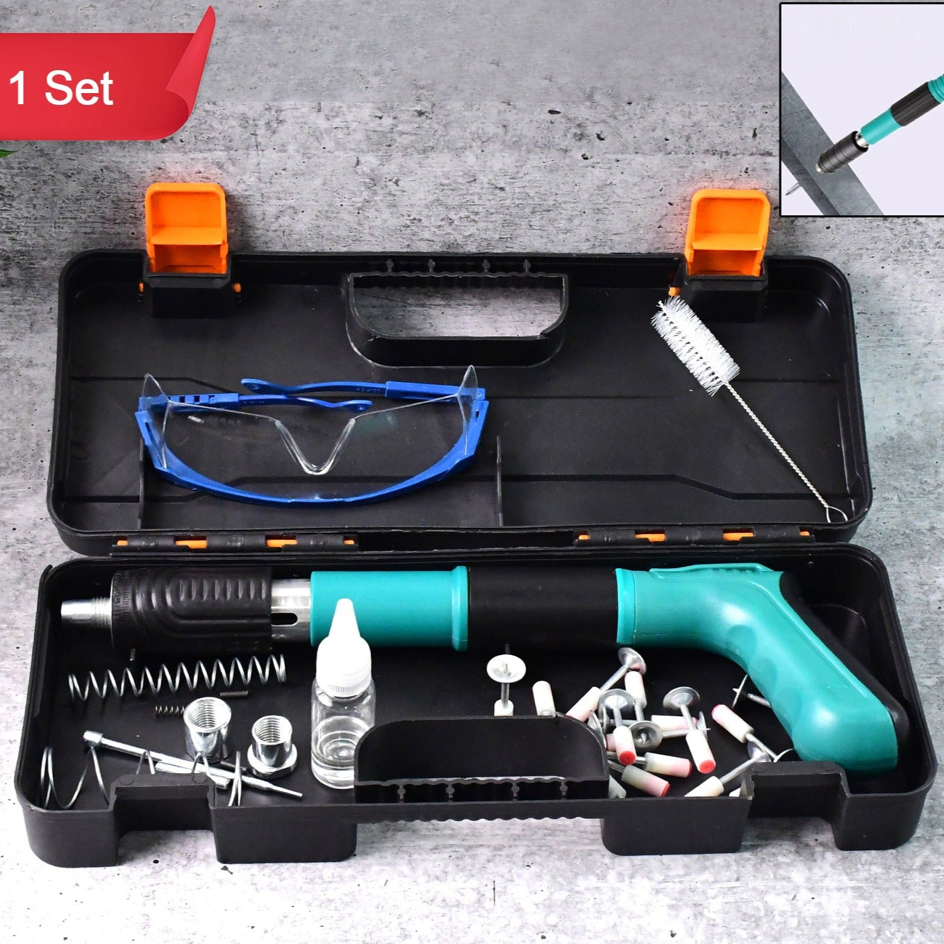 Heavy-Duty Manual Rivet Fastening Gun Tool Kit with Safety Glasses & Carry Case - Happy Price - Image 1