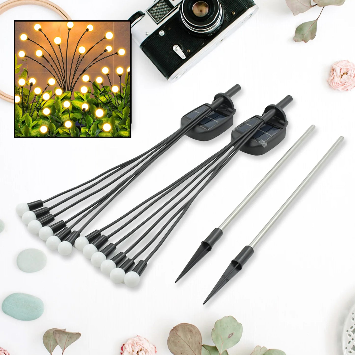 Solar Garden Lights Solar - Powered Firefly Lamp New Upgraded Solar Firefly Lights Outdoor Waterproof Solar Outdoor Decorative Lights For Yard Gardening Patio Backyard Pathway Dcor (2 Pcs Set 12 Led (Warm Light)) - Happy Price - Image 5