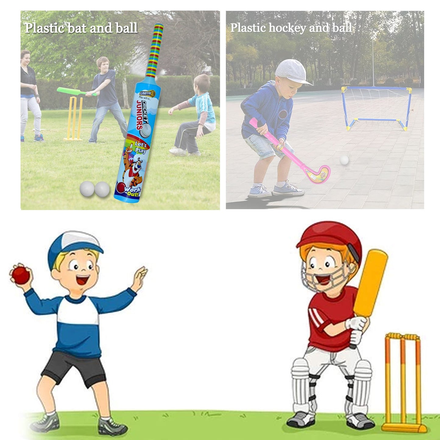 Combo Of Light Weight Plastic Bat Ball  Hockey For Kids - Happy Price - Image 6