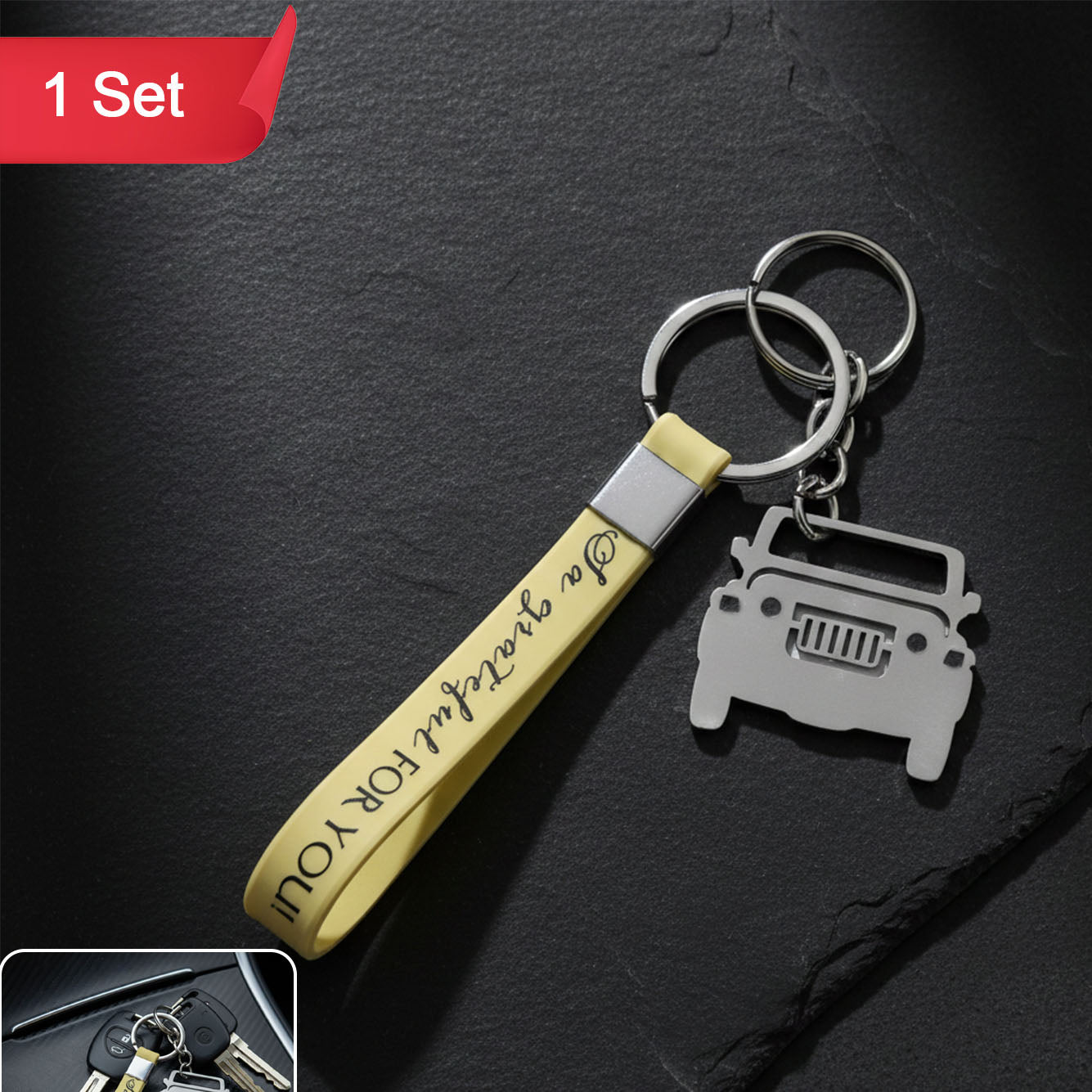 Stylish Dual-keyring Metal Car Keychain Set (1 Set)