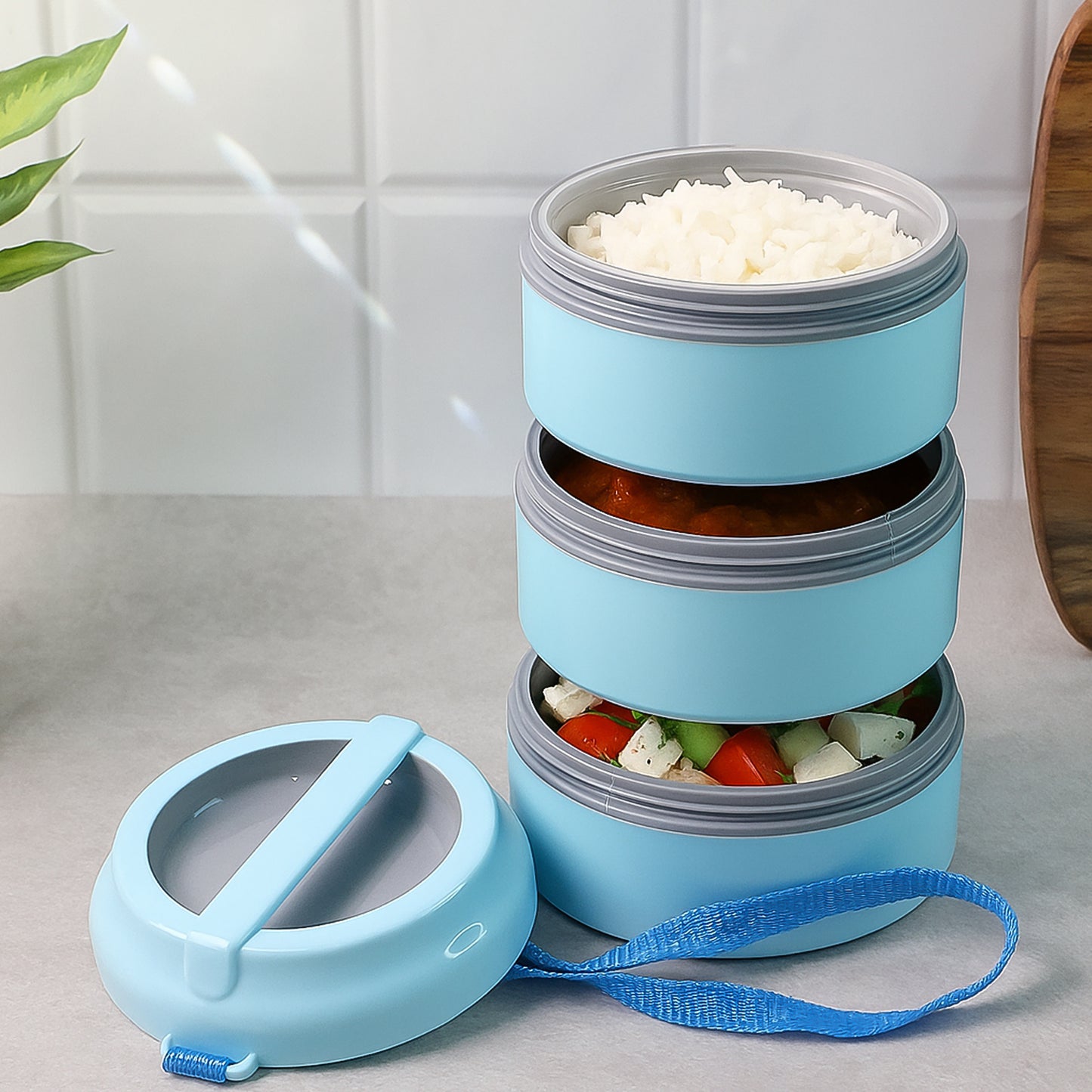 3 Layer Insulated Lunch Box Set with Handle & Strap - Stackable Tiffin Carrier - Happy Price - Image 5