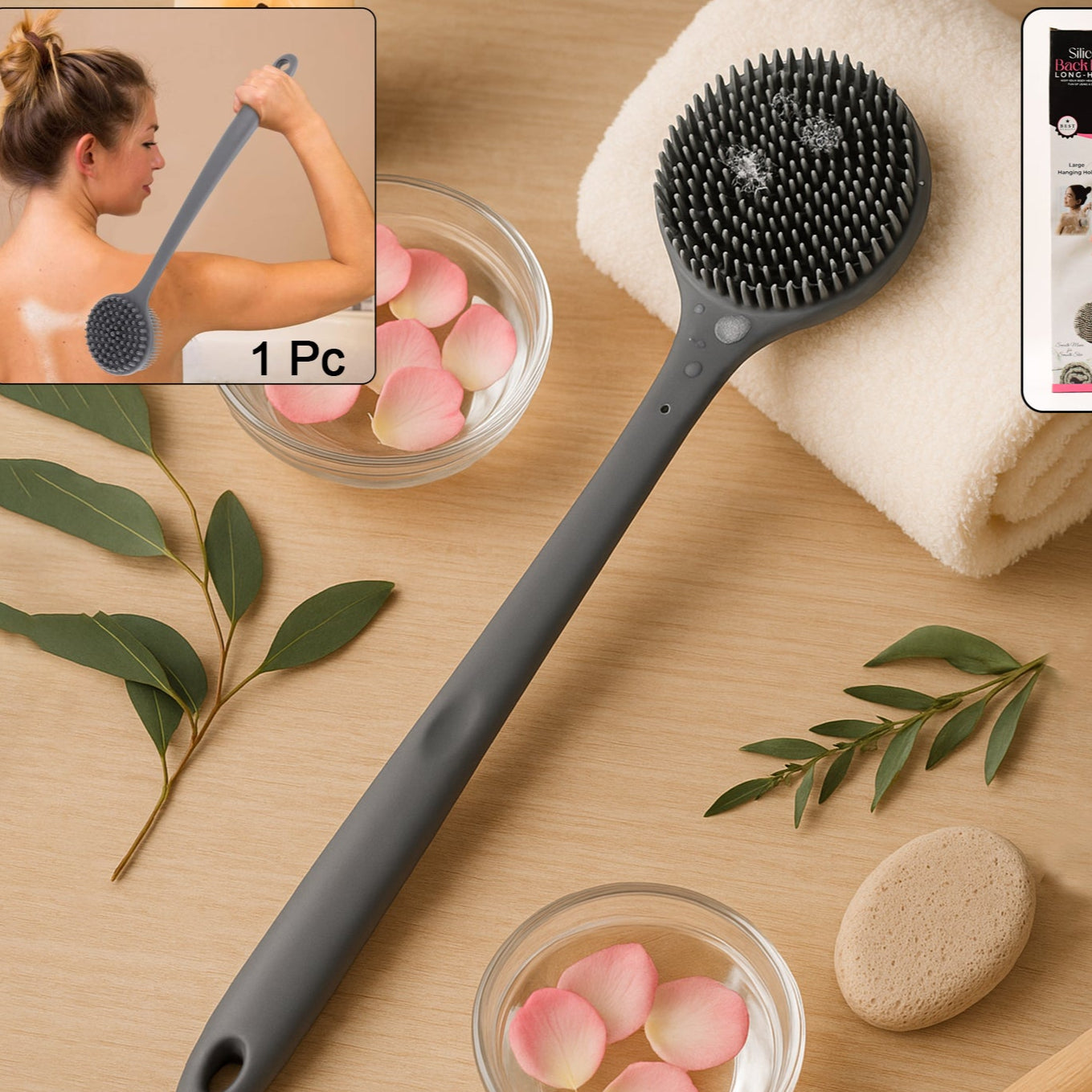 Silicone Back Scrubber Brush With Long Handle (1 Pc) - Happy Price - Image 1