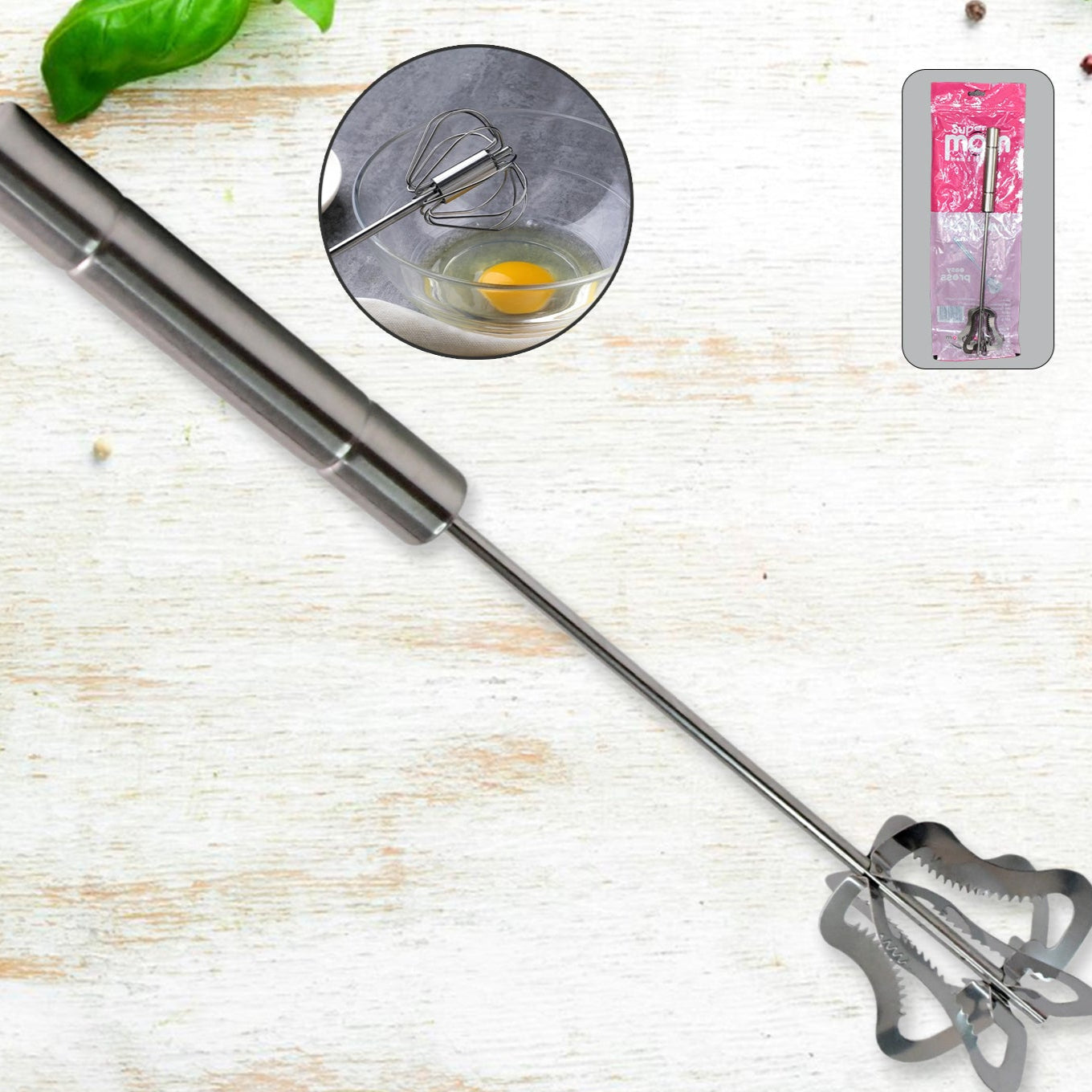 Handy Stainless Steel Manual Churner for Lassi, Buttermilk & Eggs - Happy Price - Image 1